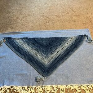 Hand made blue shawl with tassels
